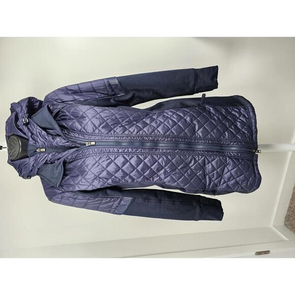 Athleta Jackets & Blazers - Athleta Rock Springs Quilted Long Hooded Jacket with Mixed Fabric Sleeves